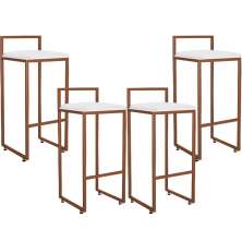 Kit 04 Banquetas Alta Para Cozinha Sala De Jantar Hanna L02 Bronze Corano Branco - Lyam Decor