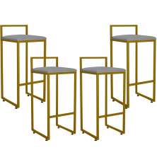 Kit 04 Banquetas Alta Para Cozinha Sala De Jantar Hanna L02 Dourado Corano Cinza - Lyam Decor