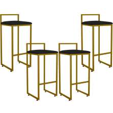 Kit 04 Banquetas Alta Para Cozinha Sala De Jantar Hanna L02 Dourado Corano Preto - Lyam Decor