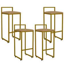 Kit 04 Banquetas Alta Para Cozinha Sala De Jantar Hanna L02 Dourado Linho Bege Escuro - Lyam Decor