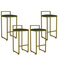 Kit 04 Banquetas Alta Para Cozinha Sala De Jantar Hanna L02 Dourado Linho Verde Musgo - Lyam Decor