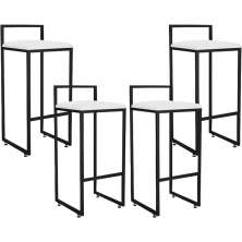 Kit 04 Banquetas Alta Para Cozinha Sala De Jantar Hanna L02 Preto Corano Branco - Lyam Decor