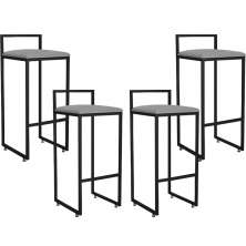 Kit 04 Banquetas Alta Para Cozinha Sala De Jantar Hanna L02 Preto Corano Cinza - Lyam Decor