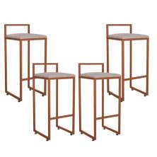 Kit 04 Banquetas Alta Para Cozinha Sala de Jantar Hanna L02 Bronze Linho Bege - Lyam Decor