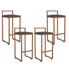 Kit 04 Banquetas Alta Para Cozinha Sala de Jantar Hanna L02 Bronze Linho Chumbo - Lyam Decor