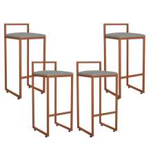 Kit 04 Banquetas Alta Para Cozinha Sala de Jantar Hanna L02 Bronze Linho Cinza Escuro - Lyam Decor