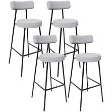 Kit 04 Banquetas Altas Bar Cozinha Sala De Jantar Em Aço Milão L02 Bouclê Cinza - Lyam Decor