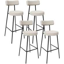 Kit 04 Banquetas Altas Bar Cozinha Sala De Jantar Em Aço Milão L02 Bouclê Creme - Lyam Decor