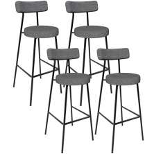 Kit 04 Banquetas Altas Bar Cozinha Sala De Jantar Em Aço Milão L02 Linho Cinza Escuro - Lyam Decor