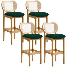Kit 04 Banquetas Altas Para Cozinha Bancada Sala Tela Betta Fixa L02 Bouclê Verde - Lyam