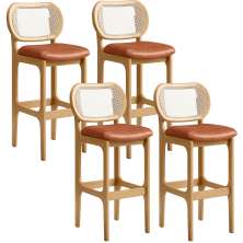 Kit 04 Banquetas Altas Para Cozinha Bancada Sala Tela Betta Fixa L02 Couríssimo Camel - Lyam