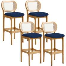 Kit 04 Banquetas Altas Para Cozinha Bancada Sala Tela Betta Fixa L02 Suede Azul Marinho - Lyam