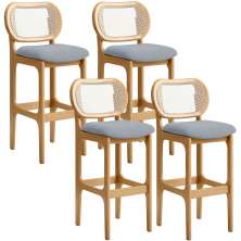 Kit 04 Banquetas Altas Para Cozinha Bancada Sala Tela Betta Fixa L02 Suede Cinza - Lyam