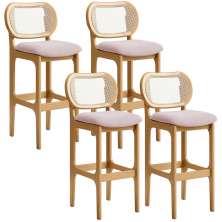 Kit 04 Banquetas Altas Para Cozinha Bancada Sala Tela Betta Fixa L02 Suede Rosê - Lyam