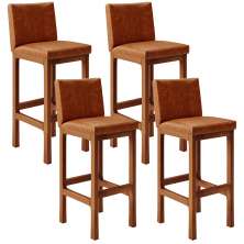 Kit 04 Banquetas Altas Para Cozinha Sala De Jantar Fixa Alya L02 Couríssimo Camel - Lyam Decor