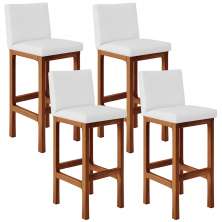 Kit 04 Banquetas Altas Para Cozinha Sala De Jantar Fixa Alya L02 Facto Branco - Lyam Decor