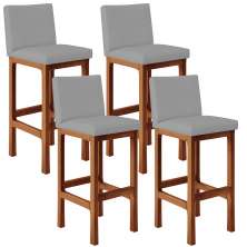 Kit 04 Banquetas Altas Para Cozinha Sala De Jantar Fixa Alya L02 Facto Cinza - Lyam Decor