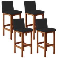 Kit 04 Banquetas Altas Para Cozinha Sala De Jantar Fixa Alya L02 Facto Preto - Lyam Decor