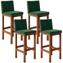 Kit 04 Banquetas Altas Para Cozinha Sala De Jantar Fixa Alya L02 Facto Verde Musgo - Lyam Decor