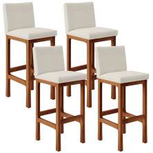 Kit 04 Banquetas Altas Para Cozinha Sala De Jantar Fixa Alya L02 Linho Champagne - Lyam Decor