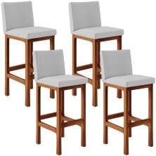 Kit 04 Banquetas Altas Para Cozinha Sala De Jantar Fixa Alya L02 Linho Cinza - Lyam Decor