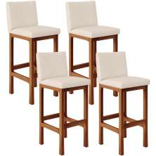 Kit 04 Banquetas Altas Para Cozinha Sala De Jantar Fixa Alya L02 Suede Bege - Lyam Decor
