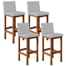 Kit 04 Banquetas Altas Para Cozinha Sala De Jantar Fixa Alya L02 Suede Cinza - Lyam Decor