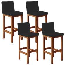 Kit 04 Banquetas Altas Para Cozinha Sala De Jantar Fixa Alya L02 Suede Preto - Lyam Decor