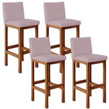 Kit 04 Banquetas Altas Para Cozinha Sala De Jantar Fixa Alya L02 Suede Rosê - Lyam Decor