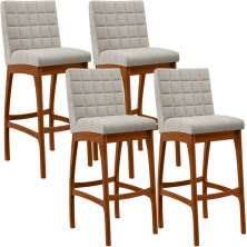 Kit 04 Banquetas Altas Para Cozinha Sala De Jantar Fixa Mila L02 Bouclê Creme - Lyam Decor