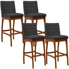 Kit 04 Banquetas Altas Para Cozinha Sala De Jantar Fixa Mila L02 Bouclê Preto - Lyam Decor