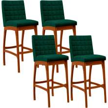 Kit 04 Banquetas Altas Para Cozinha Sala De Jantar Fixa Mila L02 Bouclê Verde - Lyam Decor