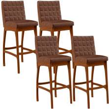 Kit 04 Banquetas Altas Para Cozinha Sala De Jantar Fixa Mila L02 Couríssimo Marrom - Lyam Decor