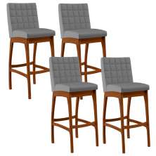 Kit 04 Banquetas Altas Para Cozinha Sala De Jantar Fixa Mila L02 Facto Cinza Fosco - Lyam Decor