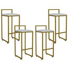 Kit 04 Banquetas Altas Para Cozinha Sala De Jantar Hanna L02 Dourado Linho Cinza - Lyam Decor