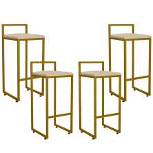 Kit 04 Banquetas Altas Para Cozinha Sala De Jantar Hanna L02 Dourado Suede Bege - Lyam Decor