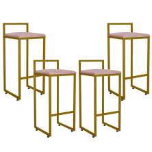 Kit 04 Banquetas Altas Para Cozinha Sala De Jantar Hanna L02 Dourado Suede Rosê - Lyam Decor