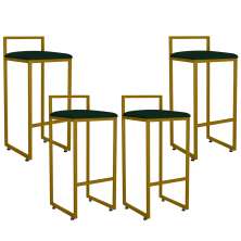 Kit 04 Banquetas Altas Para Cozinha Sala De Jantar Hanna L02 Dourado Suede Verde Musgo - Lyam Decor