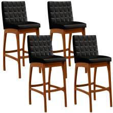 Kit 04 Banquetas Altas Para Cozinha Sala de Jantar Fixa Mila B04 Couríssimo Preto - Lyam Decor