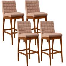 Kit 04 Banquetas Altas Para Cozinha Sala de Jantar Fixa Mila B04 Linho Rosê - Lyam Decor