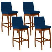 Kit 04 Banquetas Altas Para Cozinha Sala de Jantar Fixa Mila B04 Suede Azul Marinho - Lyam Decor