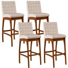 Kit 04 Banquetas Altas Para Cozinha Sala de Jantar Fixa Mila B04 Suede Bege - Lyam Decor