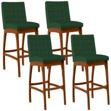 Kit 04 Banquetas Altas Para Cozinha Sala de Jantar Fixa Mila B04 Suede Verde Musgo - Lyam Decor