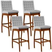 Kit 04 Banquetas Altas Para Cozinha Sala de Jantar Fixa Mila L02 Facto Cinza Metalizado - Lyam Decor