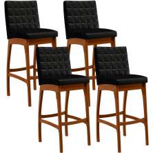 Kit 04 Banquetas Altas Para Cozinha Sala de Jantar Fixa Mila L02 Facto Preto Metalizado - Lyam Decor