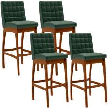 Kit 04 Banquetas Altas Para Cozinha Sala de Jantar Fixa Mila L02 Facto Verde Musgo - Lyam Decor