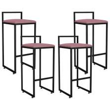 Kit 04 Banquetas Altas Para Cozinha Sala de Jantar Hanna L02 Preto Suede Rosê - Lyam Decor