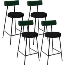 Kit 04 Banquetas Baixa Bar Cozinha E Sala De Jantar Milão L02 Facto Verde Linho Chumbo - Lyam Decor