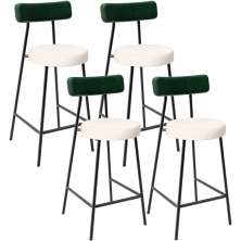 Kit 04 Banquetas Baixa Bar Cozinha E Sala De Jantar Milão L02 Facto Verde Linho Cru - Lyam Decor