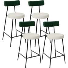 Kit 04 Banquetas Baixa Bar Cozinha E Sala Jantar Milão L02 Facto Verde Linho Champagne - Lyam Decor